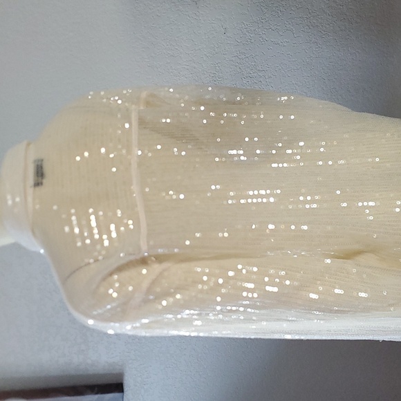 New Designer House of Harlow 1960 sz M sequins Ivory Beige long sleeve top women - Picture 9 of 12